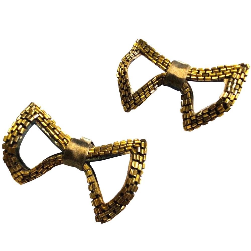 Vintage Shoe Clips Pair Coppery Glass Seed Beads Mid Century Art Deco Fashion